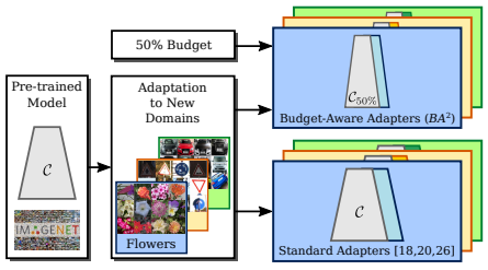 Budget-Aware Adapters for Multi-Domain Learning